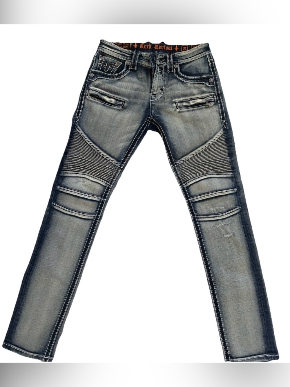 Rock Revival Men's Gilmore Biker Studded Jeans Blue Dark Wash Size 32
